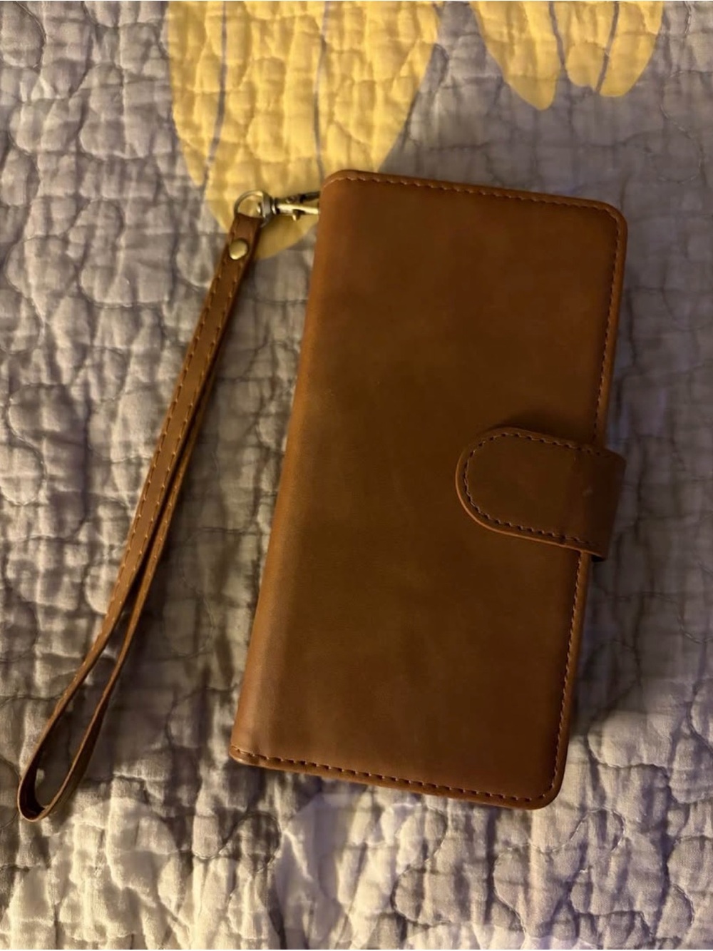 Brown iPhone 14 Wallet Case with Wrist Strap